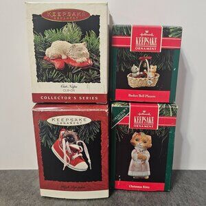Hallmark Keepsake Cat & Kitten Ornaments 1990s  Vintage Collectibles Lot of 4